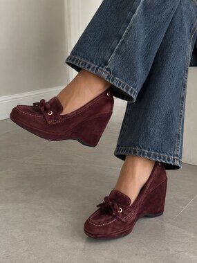 Car Shoe Suede Driving Loafers Women’s US 7 Burgundy Moc Toe Italy